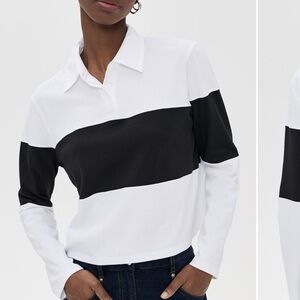 THEORY Crop Rugby Shirt – White/Black – Size M ✨